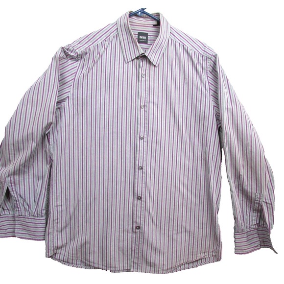 Hugo Boss Other - Hugo Boss Shirt Mens Large Gray Purple‎ Striped Button Down Reg Fit Long Sleeve